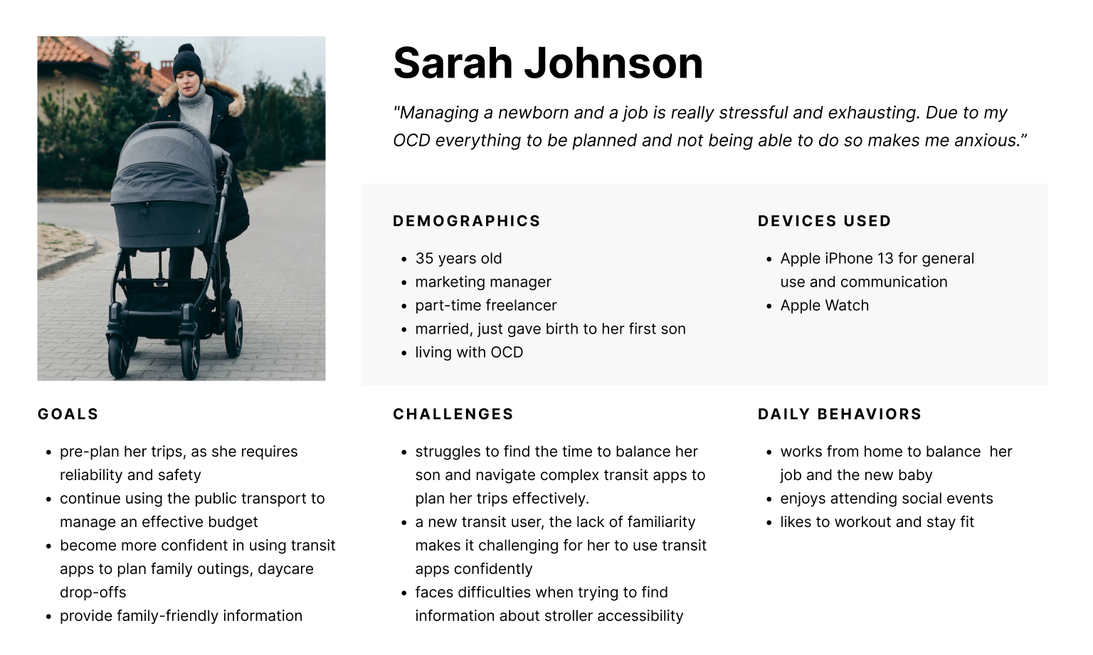 Persona of mother with children showing temporary disability needs