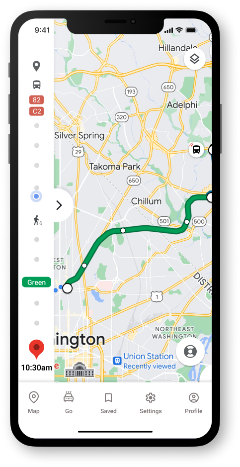 google maps navigation with collapsed preview side panel